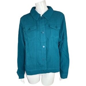 Isaac Mizrahi Live Bridgehampton Cotton Gauze Jacket Deep Sea Small Lightweight